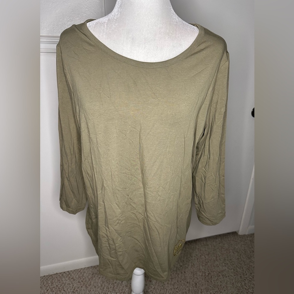 Michael Kors olive Green Relaxed 3/4 Sleeve Blouse size 1X